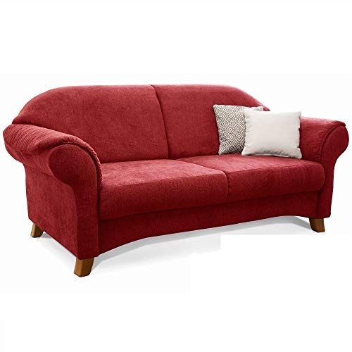 Cavadore 3-Sitzer Sofa Maifayr mit Federkern / Moderne 3-sitzige Couch im Landhausstil mit Holzfüßen / 194 x 90 x 90 / rot