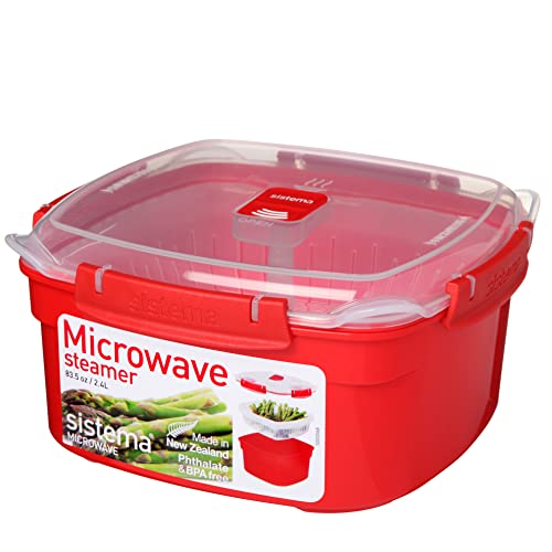 Sistema Microwave Dampfgarer, mittelgroß mit herausnehmbarem Korb, 2,4 l, rot/transparent