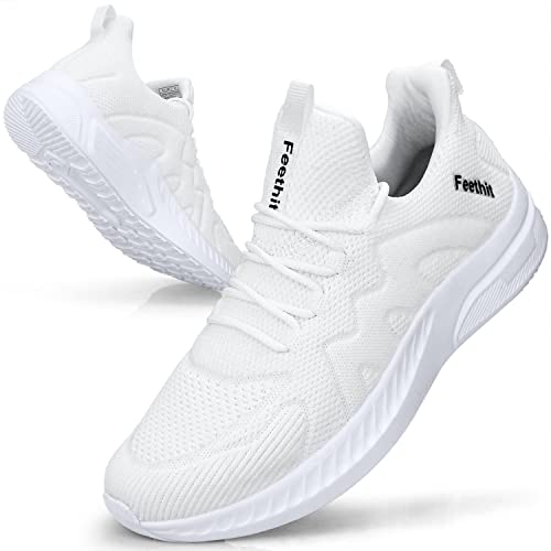 Feethit Sneaker Herren Schuhe Sportschuhe Laufschuhe Turnschuhe Herren Tennis Fitness Jogging Walkingschuhe Leichtgewichts Atmungsaktiv Freizeit Straßenlaufschuhe Schlüpfen Schuhe Weiß 43 EU