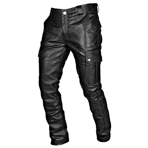 SOOUICKER Lederhose Herren Rock Hosen , Punk Motorradhose Herren Leder Schwarz , Modern , Party ,Motorrad ,Freizeit