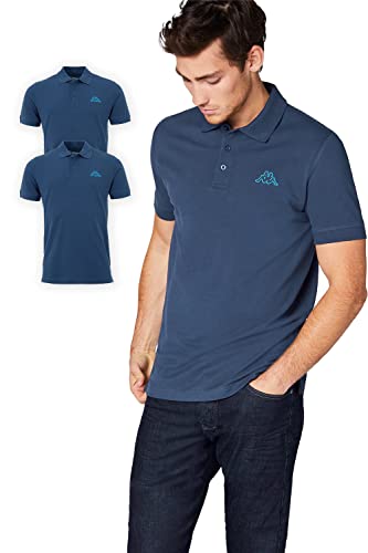 Kappa Herren Polo Shirt VENIST im 2er Pack | Polo-Hemd mit Logodruck| Basic Poloshirts für Männer | Kurzarm Polo für Sport, Freizeit und Büro | XXXL, blau
