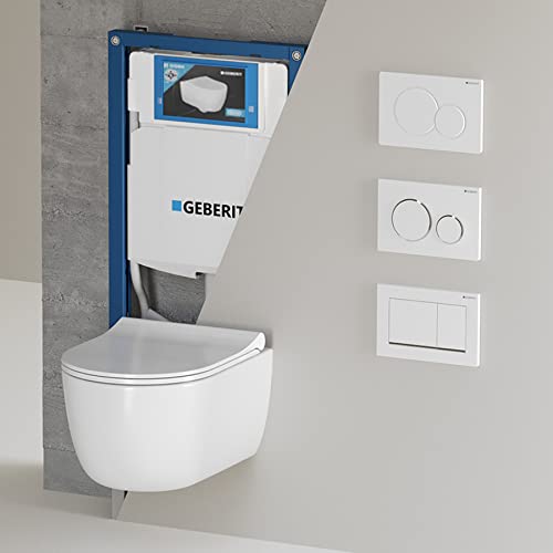 Hänge WC Spülrandlos 49cm Weiß Glanz I WC Komplettset Geberit Sigma20 I Wand WC randlos I Softclose WC Sitz I Geberit Duofix UP-Element 112cm