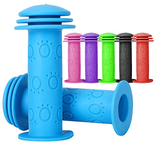 Fahrradgriffe Kinder - lenkergriffe Fahrrad Kinder 22mm mit Höchster Sicherheit Prallschutz | lang 105mm Kinderfahrrad Griffe für Roller,Dreirad,Kinder Laufrad,Kinderfahrrad (Blau)