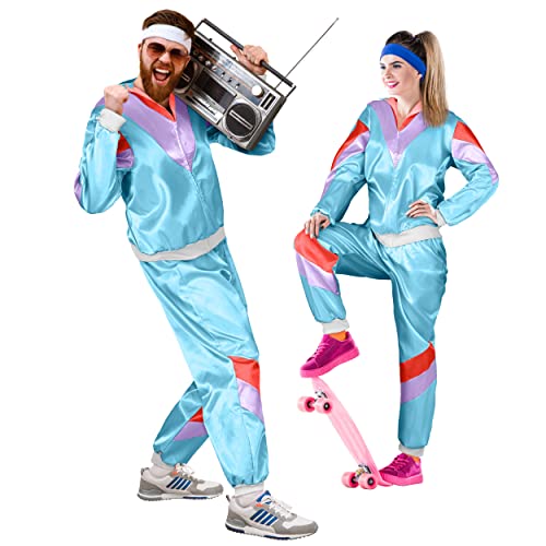 Premium 80er & 90er Jahre Retro Trainingsanzug I Assianzug I Kostüm I Gangster I Prolet I Bad Taste I Assi I Herren I Damen I Motto I Karneval I Fasching (Hellblau I Lila I Rot, XL)