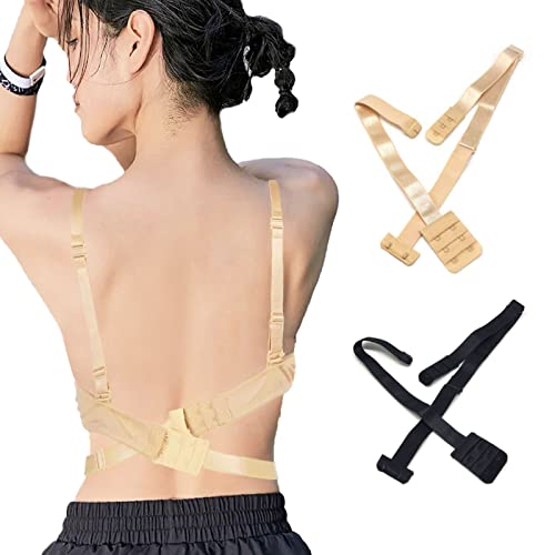 VIKSAUN 2 Pairs BH Verlängerer BH Verlängerung Erweiterung Rückenfrei Rückenkonverter für Damen Herren Brautkleid Party Backless Dress Nude Schwarz (2 Pairs)