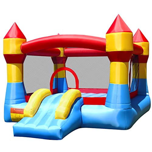 COSTWAY Hüpfburg Springburg Aufblasbares Trampolin Spielburg Komplett-Set, Outdoor Bouncer mit Rutsche, 370 x 280 x 230 cm