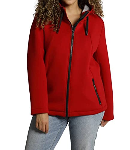 Ulla Popken Damen Scuba-jas, capuchon, A-lijn, tweeweg-rits Jacke, Riot Red, 46-48 EU