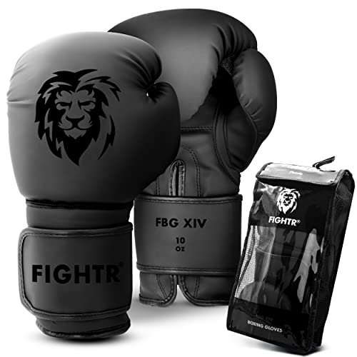 FIGHTR® Boxhandschuhe - ideale Stabilität & Schlagkraft | Punching Handschuhe für Boxen, MMA, Muay Thai, Kickboxen & Kampfsport | inkl. Tragetasche (All Black, 12 oz)
