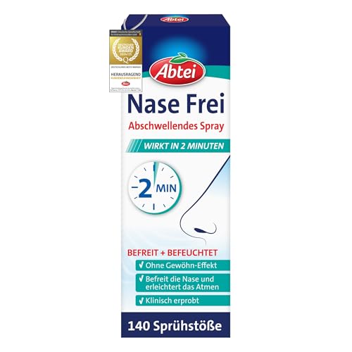 Abtei Nase Frei Abschwellendes Nasenspray - mit Meerwasser und Eukalyptus - ohne Gewöhnungseffekt - befreit die Nase in 2 Minuten - vegan - 1 Flasche (20 ml) à 140 Sprühstöße