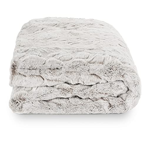 BALOU LIVING Kuscheldecke Felloptik 150x200 cm - edle Kunstfelldecke - Premium Felldecke für ihr zu Hause, Modell Chinchilla, hellgrau