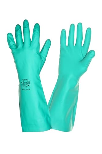 3Kamido Professionelle lange Gummihandschuhe aus Nitril, für Küche, Bad, Labor, Industrie, Reinigung, Besten Schutz gegen Keime, Benzin und Haushaltschemikalien (1 Paar, 9 