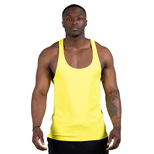 SMILODOX Herren Stringer Pat Tank Top Muscle Shirt 100% Baumwolle - Regular fit Funktion ärmelloses Oberteil mit Rundhals für Workout Gym Fitness, Größe:M, Color:Gelb