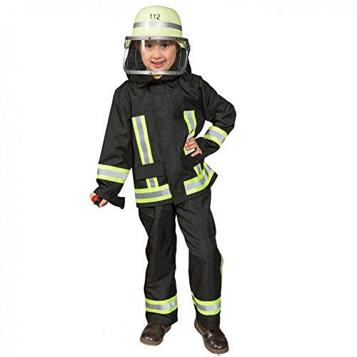 Kostüm Feuerwehr Junge Uniform Feuerwehrmann Anzug Fasching (104, Schwarz)