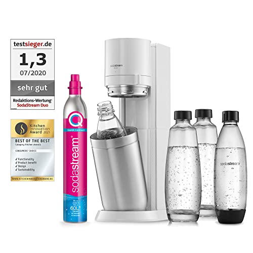 SodaStream Wassersprudler Duo mit CO2-Zylinder, 2X Glasflasche und 2X 1L spülmaschinenfeste Kunststoff-Flasche, Weiß, Höhe: 44 cm
