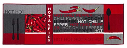 andiamo Küchenläufer rot Hot Pepper, Läufer Küche Flur, waschbar, flach, schadstoffgeprüft, modernes Design mit Chili, Küchenteppich, Größe:50 x 150 cm