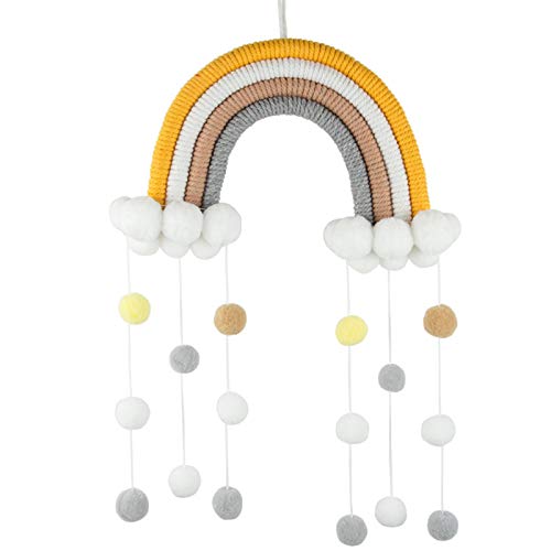 RAILONCH Nordic Regenbogen Wandbehang, handgewebte Wolken Regenbogen Makramee Wandteppich, Wanddeko mit Pompon für Neugeborene Babyzimmer (25)
