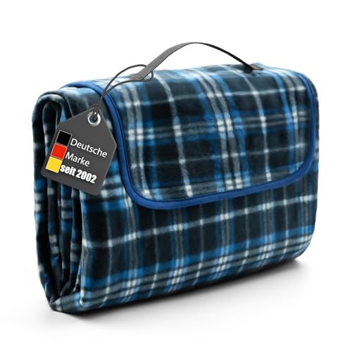 BigDean Picknickdecke 200x200 cm wasserabweisend Karo Design Dunkel – Picknickdecke XXL ideal für Strand, Garten oder Park