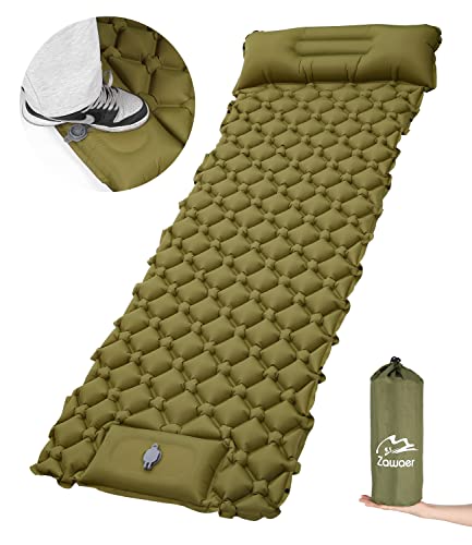 Zawaer Camping Isomatte, Selbstaufblasend Mit Fußpresse Pumpe, Camping Matratze, Outdoor Aufblasbare Luftmatratze Ultralight Isomatte, Faltbare Schlafmatte Mit Kissen, Für Wandern, Outdoor, Strand.