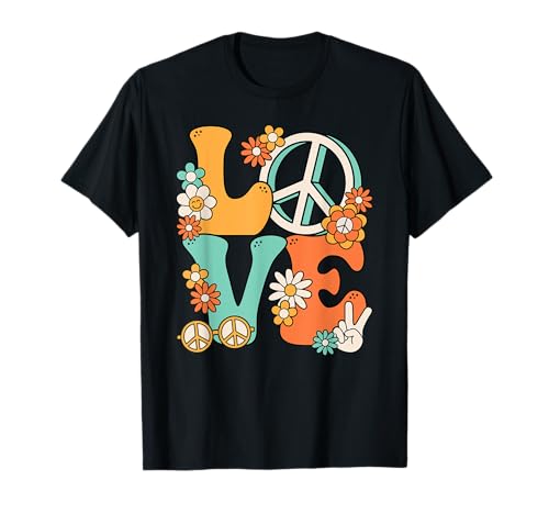 60er 70er Hippie Love Peace Groovy Party Outfit Retro T-Shirt