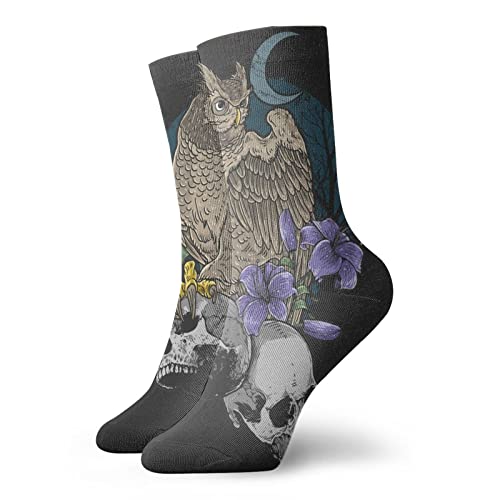 Kurze Socken für Damen und Herren, 30 cm, Eulen-Motiv, mit Totenkopf, Sportsocken, niedlicher Strumpf für Laufen, Fitness, Geschenke