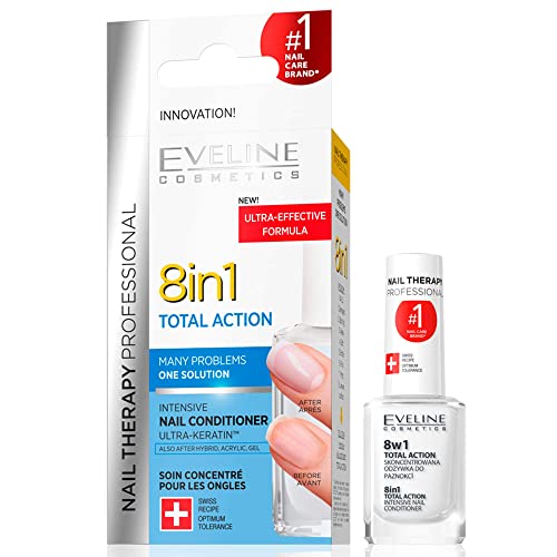 Eveline Cosmetics 8in1 Total Action Professionelle Nagel Aufbau Serum |12 ML | Konzentrierter Nägel-Conditioner | Nagelwachstum Beschleuniger | Stärkere Nägel | Einfache Anwendung