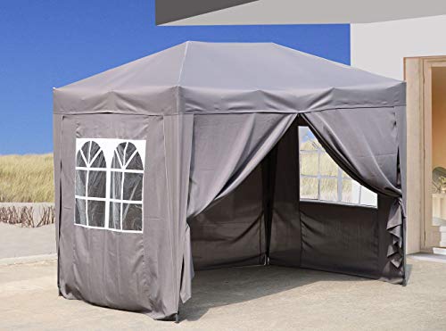 QUICK STAR Pop-Up-Pavillon 2x3m Smoky Grau mit 4 Easy-Klett Seitenwänden 2 mit Reißverschlüssen.