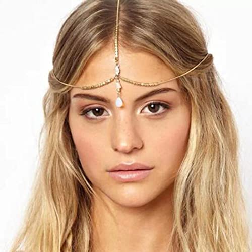 Runmi Boho Kopfkette Braut Kopfschmuck Gold Stirnband Hochzeit Haarschmuck für Frauen und Mädchen
