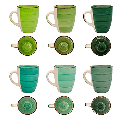 DRULINE 6er Green Baita Kaffeetasse grüner Landhausstil I 350 ml I Tee-Pott I Rustikale Optik I Kaffeebecher