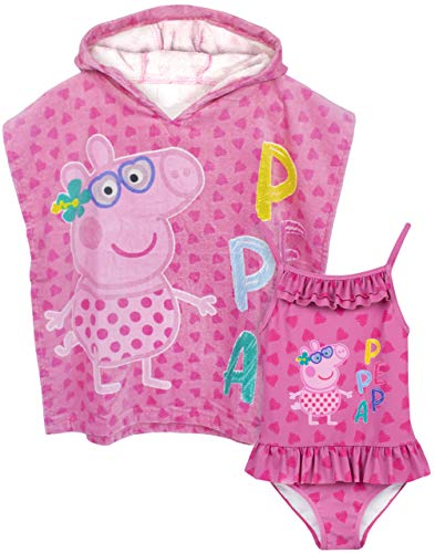 Peppa Pig Girls Badeanzug & Kapuzenhandtuch Poncho Set 3-4 Jahre