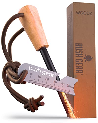 BUSHGEAR Woodz - Feuerstahl mit Handmade Griff - 8, 10 oder 12 mm Dicke - Traditioneller Feuerstarter für Outdoor und Bushcraft Abenteuer (Normal)