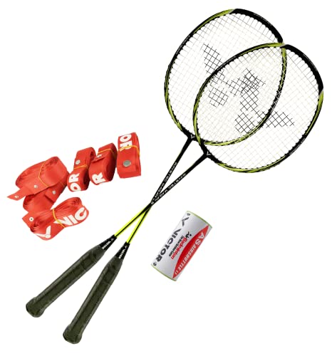 VICTOR Wavetec Magan 5 Set: Set aus Zwei Schlägern und AirBadminton Bällen, wahlweise mit AirBadminton Courtlines oder einem Badminton Netz (Set mit Court-Lines)