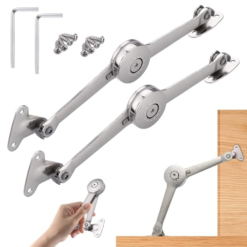 Deckelstütze Scharnier, 2 Stück Softclose Deckelstützscharniere mit Schrauben und Inbusschlüssel, Klappenbeschlag Klappenstütze, Satin Nickel Klappscharnier, Schrank Scharniere, für Kleiderschrank