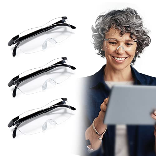TSHAOUN 3 Stück Lupenbrille Vergrößerungsbrille auf 160% Vergrößerung, Tragbare Leselupen, Blaulichtfilter Leselupe Big Vision Brillen für Nahes Arbeiten, Lesen, Senioren (Schwarz)