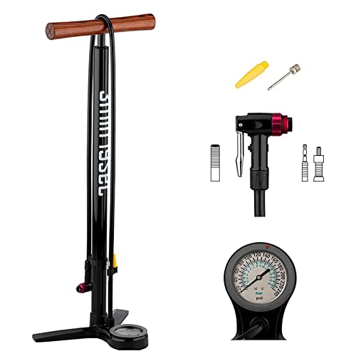 3min19sec Fahrradpumpe Premium aus Aluminium mit Holzgriff - bis 16 bar / 240 psi - Hochwertige Standpumpe Fahrrad, MTB oder Rennrad - Fahrrad Luftpumpe alle Ventile mit Manometer