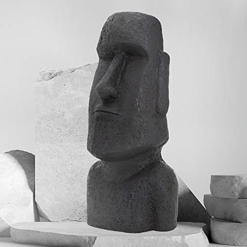 ECD Germany Moai Figur Rapa NUI Kopf 78cm hoch, aus wetterfestem Steinguss Kunstharz, Grau, Osterinsel Statue als Dekoration für Haus & Garten, Gartenfigur Dekofigur, Skulptur für Innen und Außen
