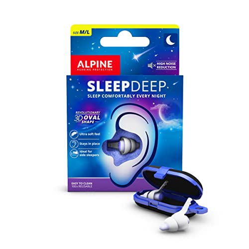 Alpine SleepDeep Ohrstöpsel zum Schlafen - Neue 3D-Ovalform und geräuschreduzierendes Gel für maximalen Komfort und Dämpfung - Weich für Seitenschläfer - Größe M/L
