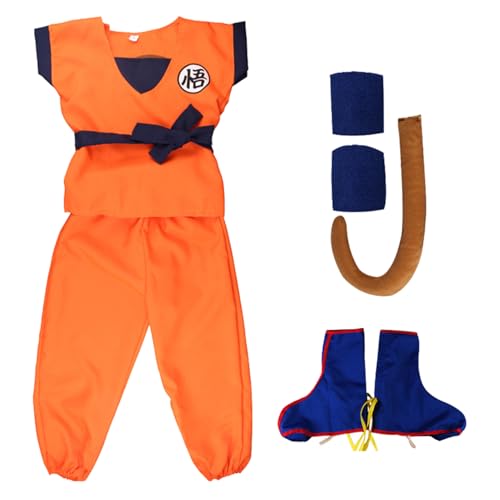 Awonlate Cosplay Anime Kostüm, Goku-Kostüm, Goku Cosplay Kostüm mit Überschuhen, Kostüm Kinder Goku, Cosplay Anime Show Party Halloween-Kostüm, Größe:130-140