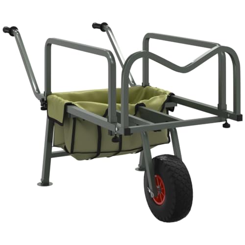 vidaXL Angelwagen mit Rad, Angelkarre mit Klappdesign, Transportwagen für Angeln Camping, Trolley Bollerwagen, Grün Pulverbeschichteter Stahl