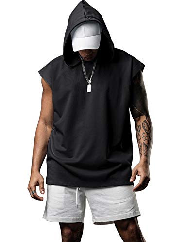 Tank Top Herren Hoodie Basic T-Shirt Tankshirt Mit Kapuze Ärmellos Casual Muskelshirt Fitness Unterhemden Schwarz XXL