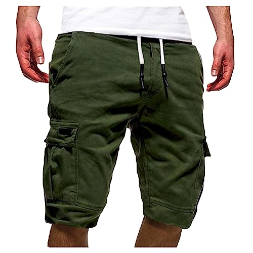 Generisch Schwarz Cargo Shorts Herren Armeegrün Kurze Hosen Sommer Bermuda Arbeitshose Elastische Taille Sporthose Outdoor Freizeithose mit Taschen 5XL 6XL 7XL