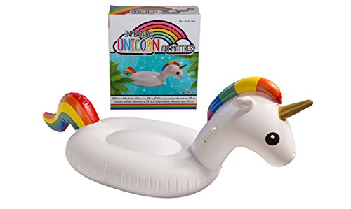 EuroDiscount Einhorn Luftmatratze ca. 150 cm Weiß mit goldenem Horn und regenbogenfarbener Mähne/Schweif