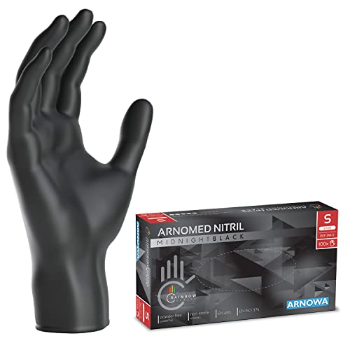 ARNOMED Einweghandschuhe Schwarz, Einmalhandschuhe S, 100 Stück/Box, puderfrei & latexfrei, Nitrilhandschuhe, Handschuhe in Gr. S, M, L & XL verfügbar