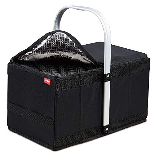 achilles Einkaufs-Korb mit Kühl-Einsatz, Picknick-Korb mit Aluminium Griff, Kühl-Tasche, Klapp-Box, Trage-Korb, Falt-Tasche, 40 cm x 24 cm x 20 cm (Schwarz)