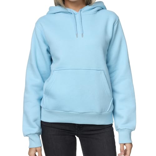 Smith & Solo Hoodie Damen – Kapuzenpullover Frauen Baumwolle Long, mit Kapuze Pullover Sweatshirt Rundhals, Slim Fit Freizeit Sport Langarmshirt, Hoodies Training - Pulli (M, HellBlau)