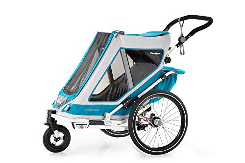 Qeridoo Speedkid2 (2020/2021) Fahrradanhänger für 2 Kinder, Kinderanhänger - Petrol
