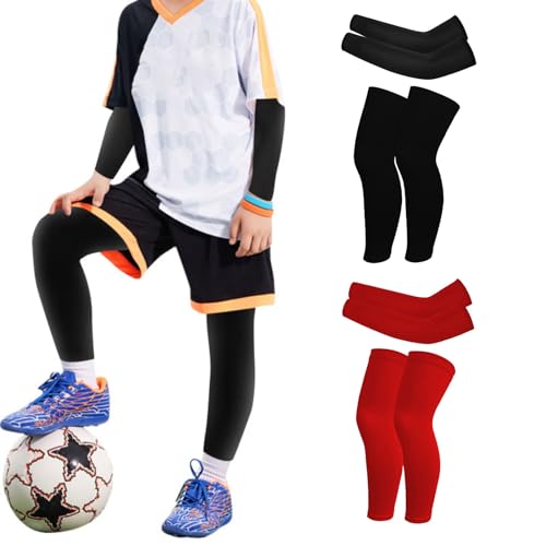Valcatch 4 Paar Junge Mädchen Basketball Shooting Sleeve UV-Sonnenschutz Kühlung Arm Sleeves und Bein Kompressionsmanschette für Fußball Volleyball Outdoor Sport Atmungsaktive Sleeve Cover Up