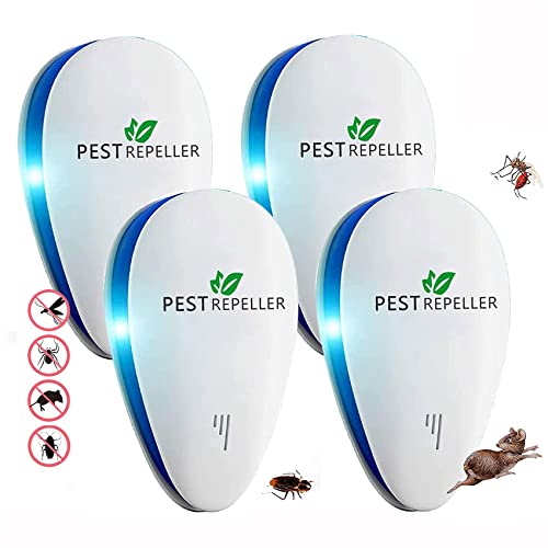 Mückenschutz Ultraschall Schädlingsbekämpfer,2023 Neue Elektrisch Mückenabwehr Insektenstecker Ultraschall für Drinnen Mücken, Flöhe, Fliegen, Spinnen, Wespen, Kakerlaken - Harmlos Haustiere(4 Stück)