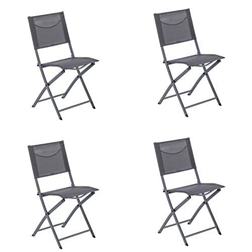 NATERIAL - 4er Set Gartenstühle EMYS - Klappstühle - Gartenstühle Klappbar - Terrassenstühle - Essstühle - Stahl - Textilene - Dunkelgrau
