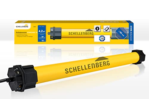 Schellenberg 20610 Rolladenmotor MAXI Standard 10 Nm, Rohrmotor für 60 mm Welle, bis 4,2 m² Rollladenfläche, Set inkl. Wandlager