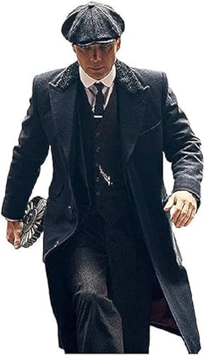 ZM ATTIRE Herren Thomas Shelby Peaky B Cillian Murphy Kostüm Wolle Langmantel Übermantel, Schwarz - Wollmantel, L